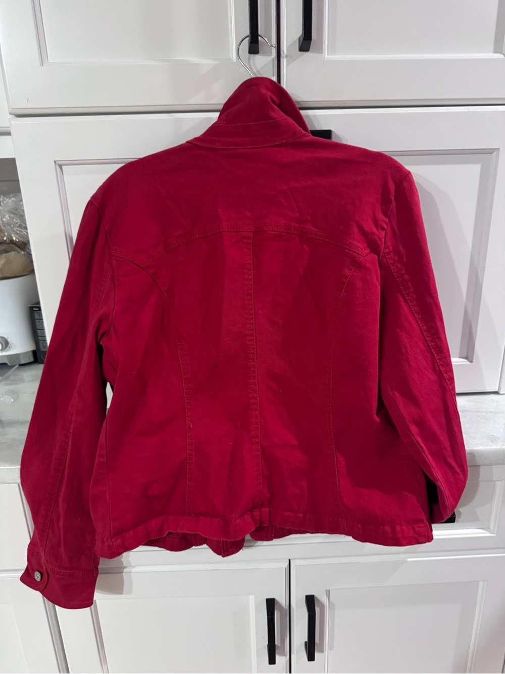 dressbarn Raspberry Red Women's Button-Front Jean Jacket - Picture 4 of 5